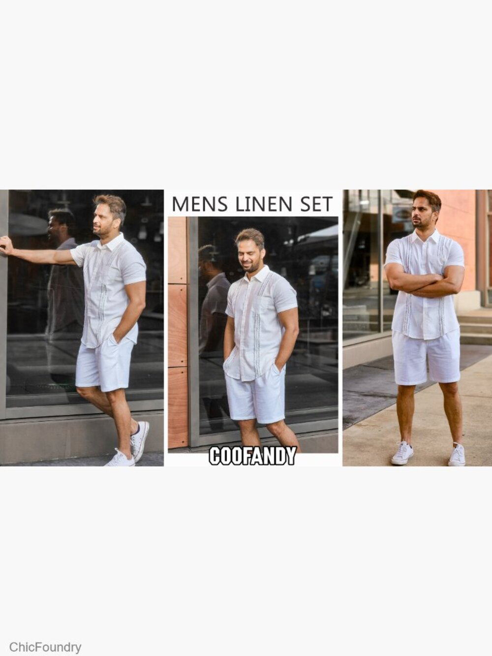 Men's Linen 2-Piece Set: Short Sleeve Button Down Shirt & Elastic Waist Shorts - Picture 6 of 7